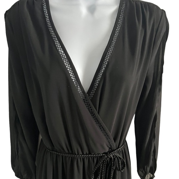 Just Fab | Black Chiffon Ruffle Front  | Maxi Dress - Picture 2 of 8